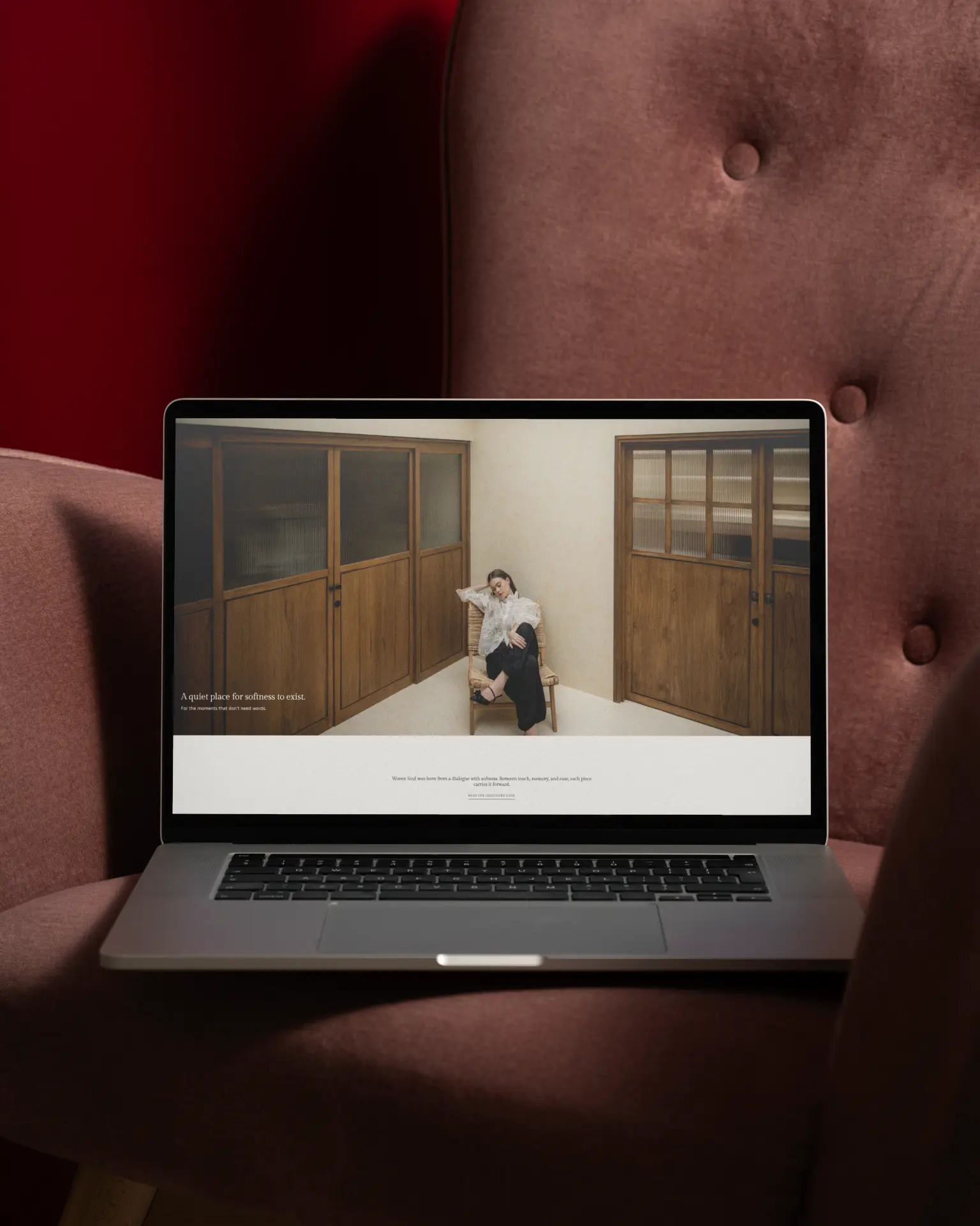 Fashion site on a laptop against velvet